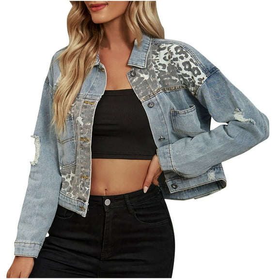 Jean Jacket for Girls Women's Long Sleeve Jean Jacket Lapel Hooded Denim Coat/Jacket Button up Long Sleeve Basic Trendy Trucker Jackets S-169 Gray S