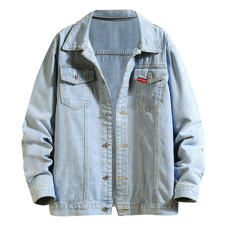 Jean Jacket for Men Lightweight Jacket Men Lightweight Mens Jacket Lapel Fashion Solid Color Light Blue L Walmart