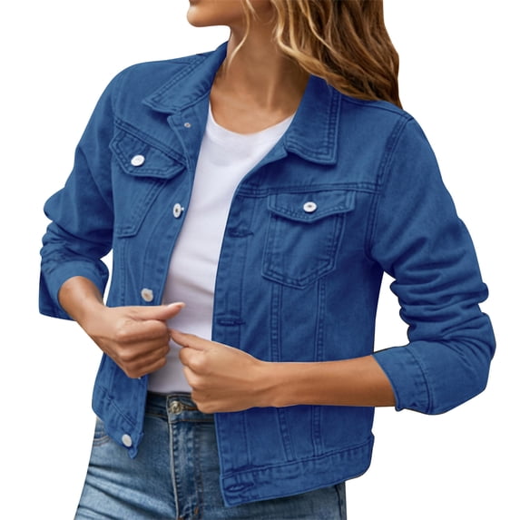 Jean Jacket for Women Distressed Jean Cropped Denim Jacket Crop Short Jean Jacket Light Weight Button Down Outfit