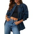 thumbnail image 1 of Jean Jacket for Women Distressed Long Sleeve Oversized Denim Trucker Jackets Coat Blue M, 1 of 9