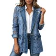 thumbnail image 1 of Jean Jacket for Women Lace Hollow Lapel Casual Dressy Denim Jacket Coat, 1 of 6