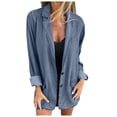thumbnail image 1 of Jean Jacket for Women Summer Oversized Work Long Sleeve Button Lightweight Loose Fit Denim Casual Coate, 1 of 5