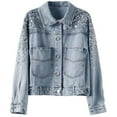 thumbnail image 1 of Jean Jacket for Women Trendy Sequin Sparkly Button down Vintage Jackets Spring Fall Coat Fashion Clothes (XL, Blue), 1 of 6