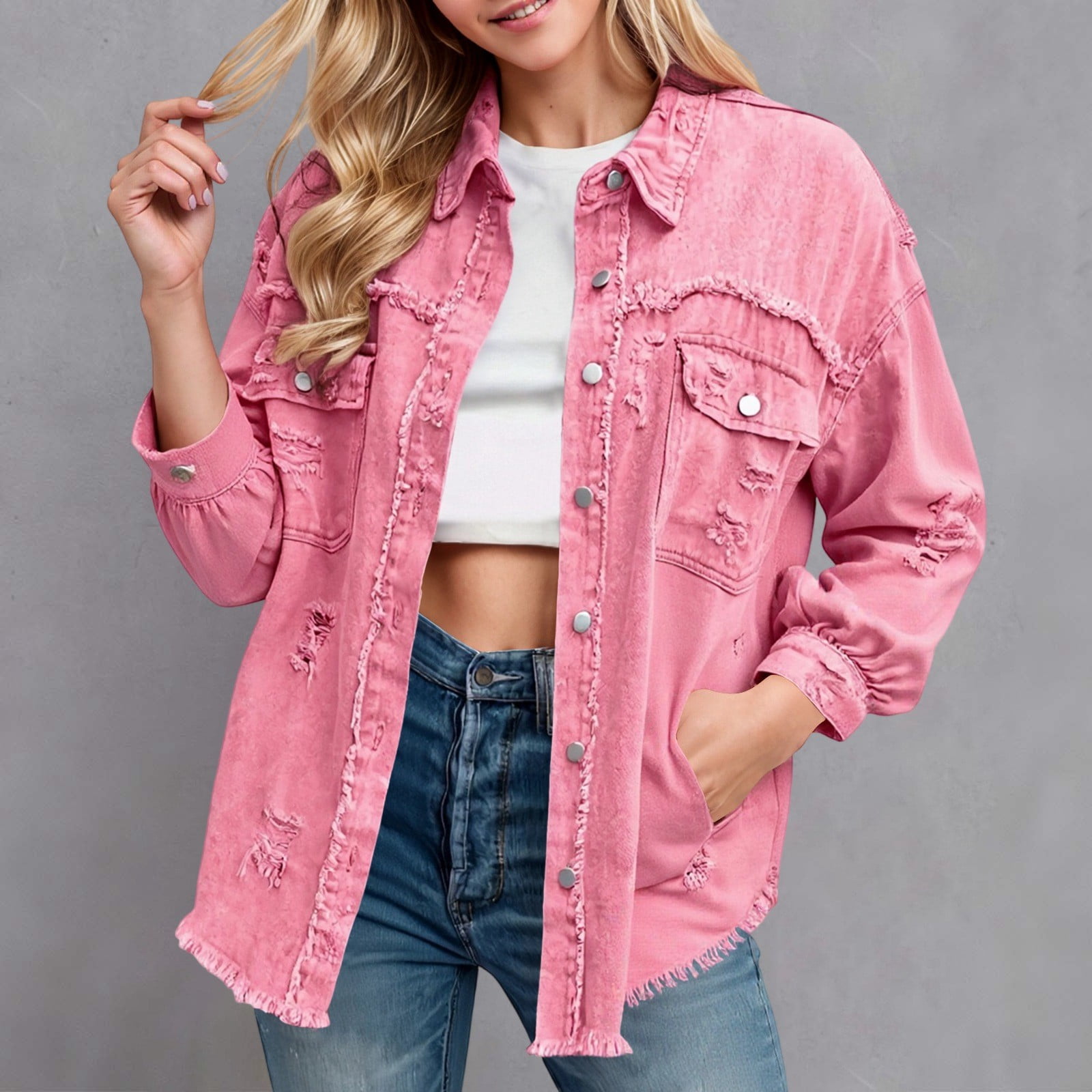Oversized Denim Light Pink Denim Jacket Womens Jean Jackets Women