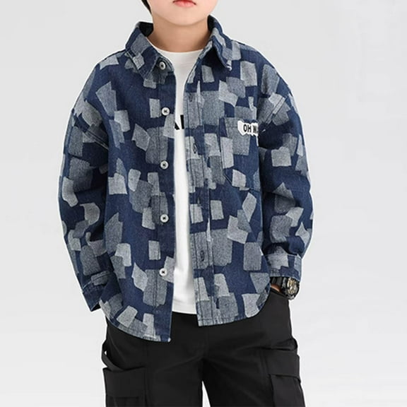 Jean Jackets for Boys Fashion Oversized Button Down Denim Jacket Western Fall Shacket Jacket with Pockets