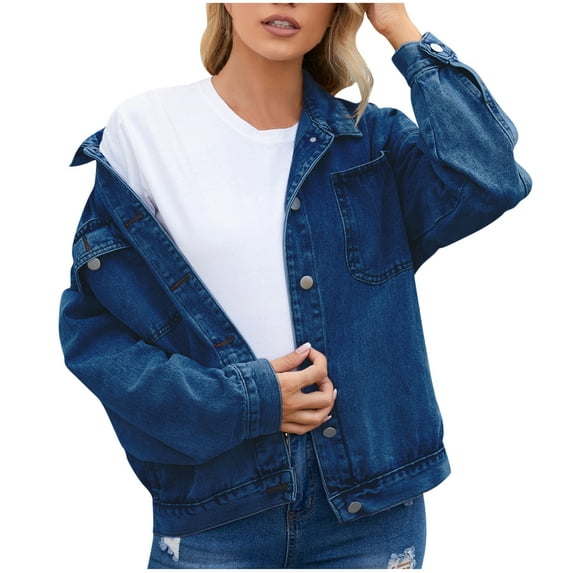Jean Jackets for Women Fashion Color Lapel Look Slimmer Long Sleeve Womens Denim Jacket Coat with Pockets