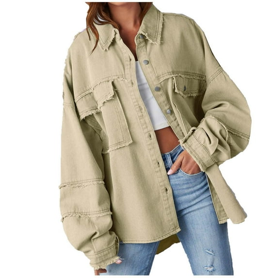 Jean Jackets for Women Fashion Womens Denim Jacket Casual Solid Button Pocket Jacket Coats