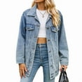 thumbnail image 1 of Jean Jackets for Women Trendy Button Down Denim Trucker Jackets Long Sleeves Frayed Hem Shacket Jacket Light Blue XL, 1 of 9