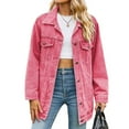 thumbnail image 1 of Jean Jackets for Women Trendy Button Down Denim Trucker Jackets Long Sleeves Frayed Hem Shacket Jacket Pink S, 1 of 9