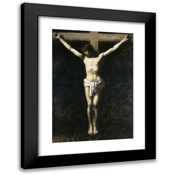 Jean-Jacques Henner 11x14 Black Modern Framed Museum Art Print Titled - Christ in Cross (1889-1892)