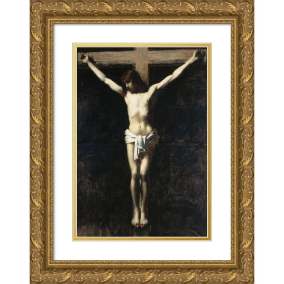 Jean-Jacques Henner 14x18 Gold Ornate Wood Frame and Double Matted Museum Art Print Titled - Christ in Cross (1889-1892)