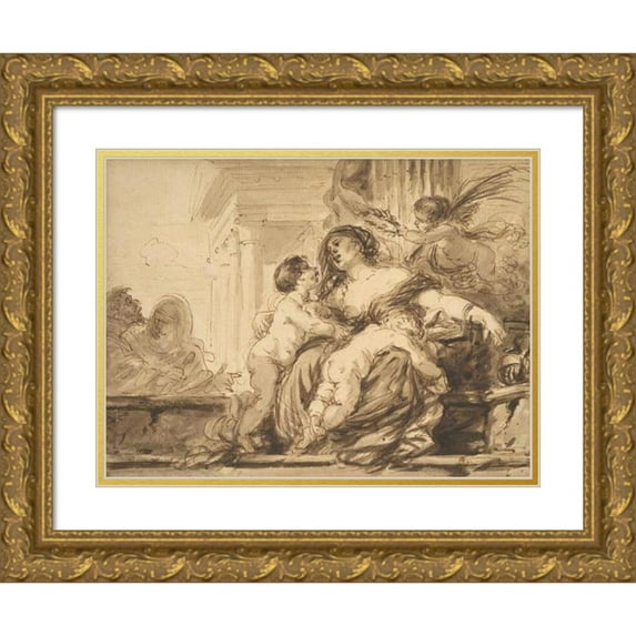 Jean-Jacques Lagrenée 18x14 Gold Ornate Wood Frame and Double Matted Museum Art Print Titled - An Allegory of Charity (ca.1770-90)