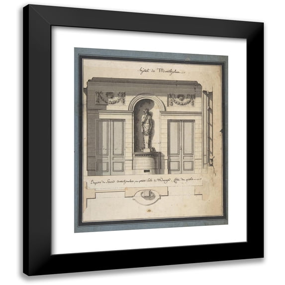 Jean Jacques Lequeu 12x14 Black Modern Framed Museum Art Print Titled - Section and Plan of the Small Dining Room of the Hotel De Montholon (1785-86)