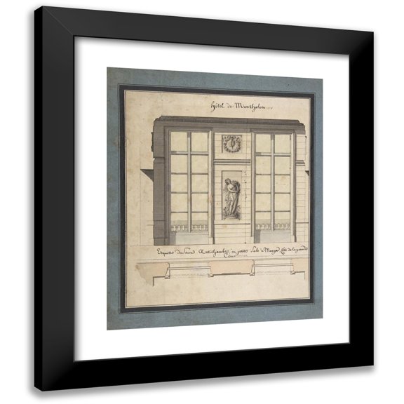 Jean Jacques Lequeu 12x14 Black Modern Framed Museum Art Print Titled - Section and Plan of the Small Dining Room of the Hotel De Montholon (1785-86)