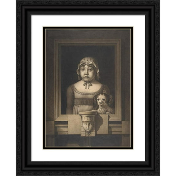 Jean Jacques Lequeu 14x18 Black Ornate Wood Framed Double Matted Museum Art Print Titled - Portrait of a Girl and Her Dog (ca. 1796-97)