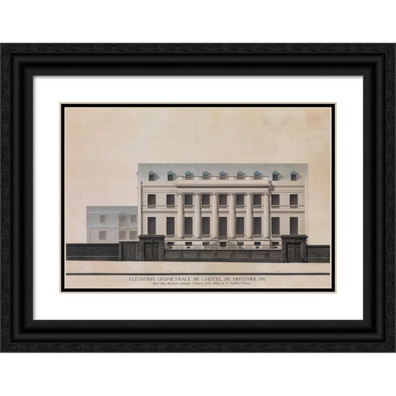Jean Jacques Lequeu 18x13 Black Ornate Wood Framed Double Matted Museum Art Print Titled - Elevation of the Facade of the Hotel De Montholon, Paris (1785-86)