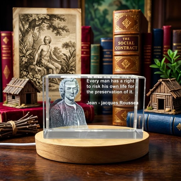 Jean-Jacques Rousseau 3D Crystal Award Engraved Philosopher Trophy