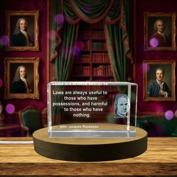 Jean-Jacques Rousseau Quote 3D Engraved Crystal Gift for Recognition with LED Base & Keepsake Box