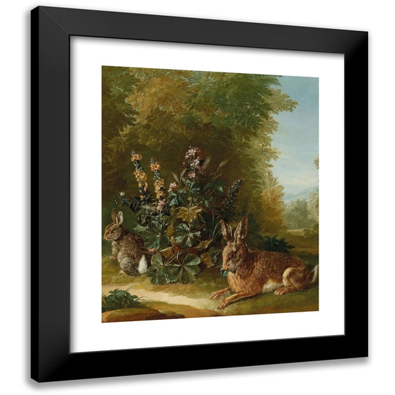 Jean Jacques Spoede 20x23 Black Modern Framed Museum Art Print Titled - Two Hares in a Landscape,
