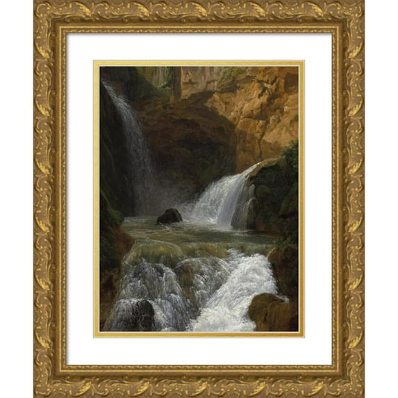 Jean-Joseph-Xavier Bidauld 11x14 Gold Ornate Wood Frame and Double Matted Museum Art Print Titled - View of the Waterfalls at Tivoli (1788)