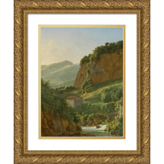 Jean-Joseph-Xavier Bidauld 19x24 Gold Ornate Framed and Double Matted Museum Art Print Titled - View of the Ravine at San Cosimato (1788)