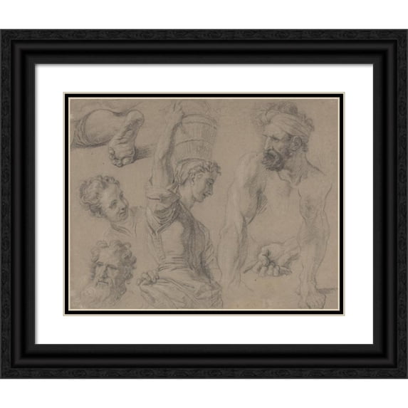 Jean Jouvenet 14x12 Black Ornate Wood Framed Double Matted Museum Art Print Titled: Study for Miraculous Draught of Fishes