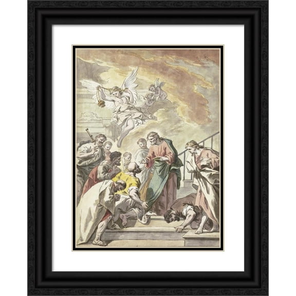 Jean Jouvenet 14x18 Black Ornate Wood Framed Double Matted Museum Art Print Titled - Christ Gives the Lord's Supper
