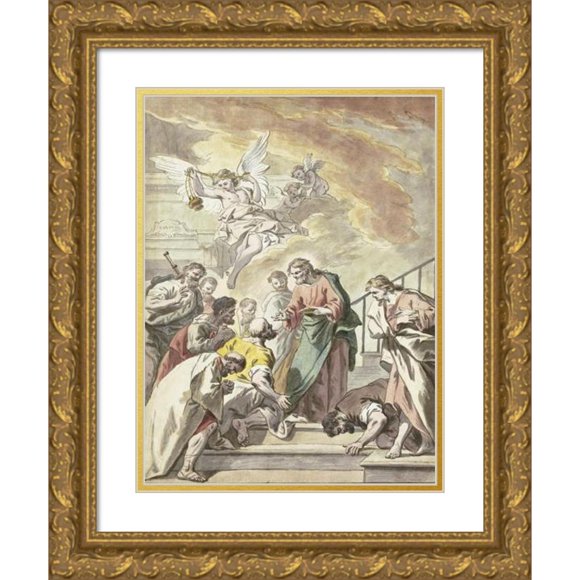 Jean Jouvenet 19x24 Gold Ornate Framed and Double Matted Museum Art Print Titled - Christ Gives the Lord's Supper