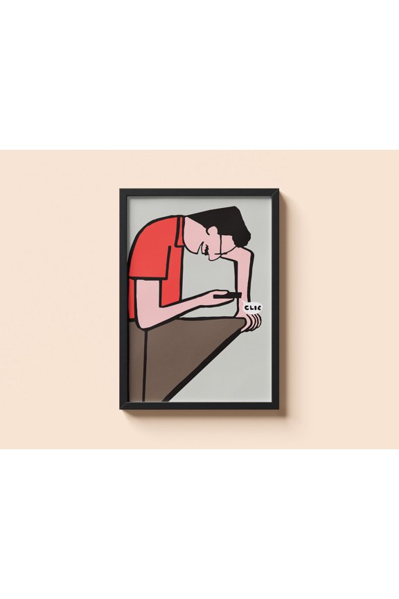 Jean Jullien Style Click Moment Poster Print, Minimal Modern Illustration Wall Art, Contemporary Graphic Humor Decor Gift, Poster Only