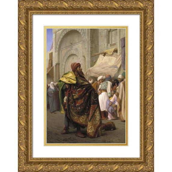 Jean-Léon Gérôme 11x14 Gold Ornate Wood Frame and Double Matted Museum Art Print Titled - The Carpet Merchant of Cairo (1869)