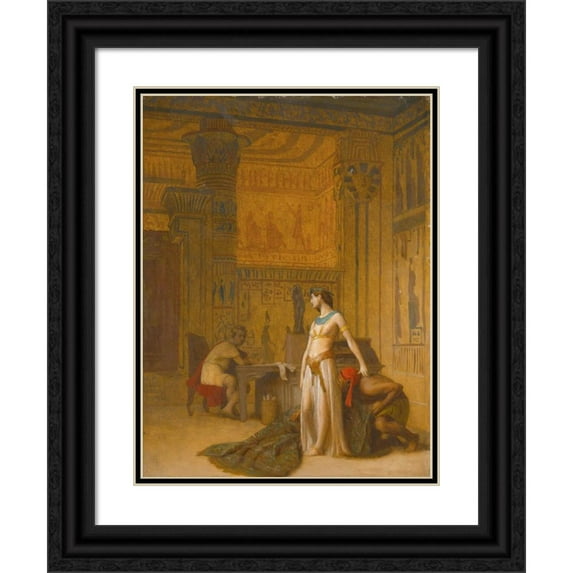 Jean-Léon Gérôme 12x14 Black Ornate Wood Framed Double Matted Museum Art Print Titled: Cleopatra and Caesar