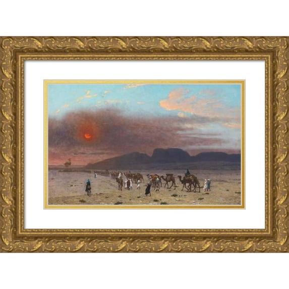 Jean-Léon Gérôme 14x10 Gold Ornate Wood Frame and Double Matted Museum Art Print Titled - Caravan in the Desert