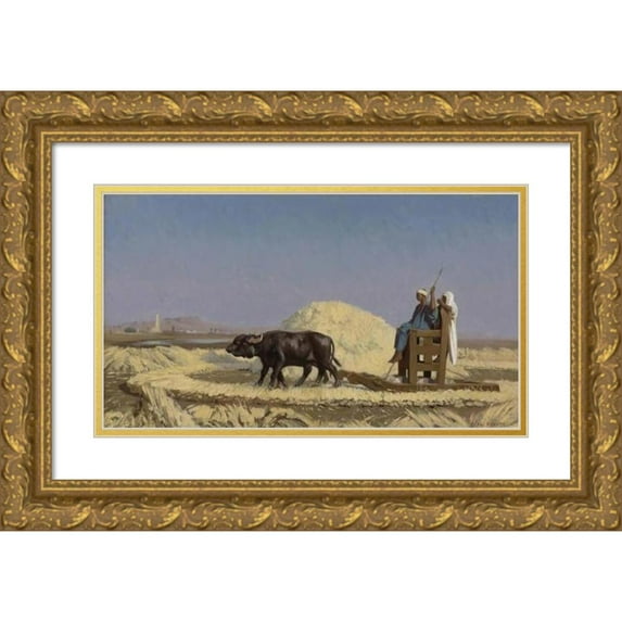 Jean-Léon Gérôme 14x10 Gold Ornate Wood Frame and Double Matted Museum Art Print Titled - Egyptian Grain-Cutters