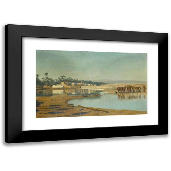 Jean-Léon Gérôme 14x11 Black Modern Framed Museum Art Print Titled - Camels Watering in the Desert