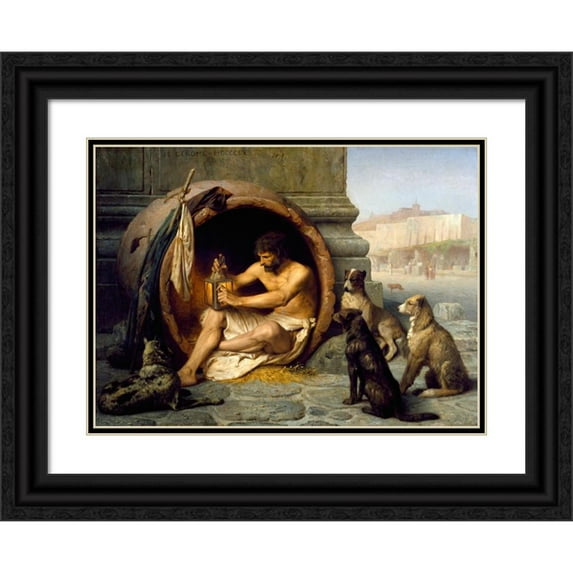 Jean-Léon Gérôme 14x11 Black Ornate Wood Framed Double Matted Museum Art Print Titled: Diogenes (1860)