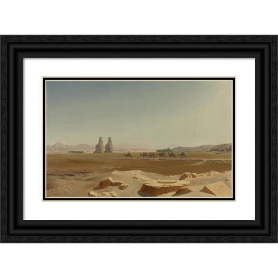 Jean-Léon Gérôme 18x13 Black Ornate Wood Framed Double Matted Museum Art Print Titled - Caravan Passing the Colossi of Memnon, Thebes
