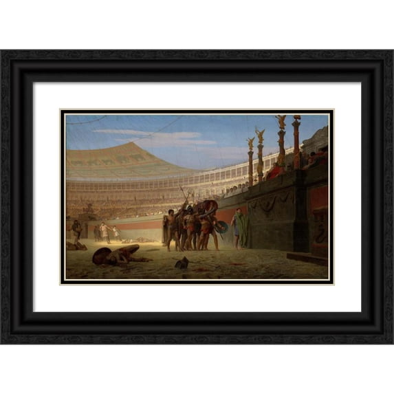 Jean-Léon Gérôme 18x13 Black Ornate Wood Framed Double Matted Museum Art Print Titled - Hail Caesar! Morituri You Salute (Hail Caesar! We Who Are About to Die Safety You) (1859)