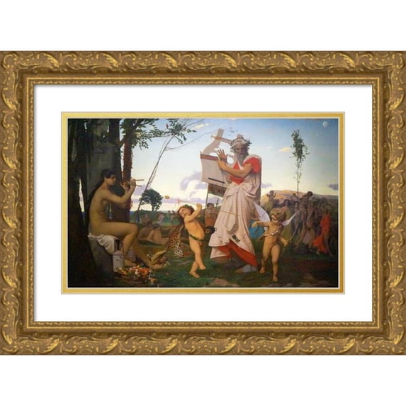 Jean-Léon Gérôme 18x13 Gold Ornate Wood Frame and Double Matted Museum Art Print Titled - Anacreon Bacchus Et L'Amour