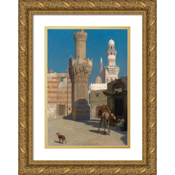Jean-Léon Gérôme 18x24 Gold Ornate Framed and Double Matted Museum Art Print Titled - A Hot Day in Cairo (In Front of the Mosque)
