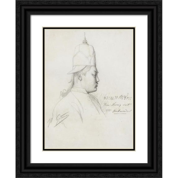 Jean-Léon Gérôme 19x24 Black Ornate Framed Double Matted Museum Art Print Titled: Study of the Third Siamese Ambassador from Reception of the Ambassadors from Siam at the Chateau D