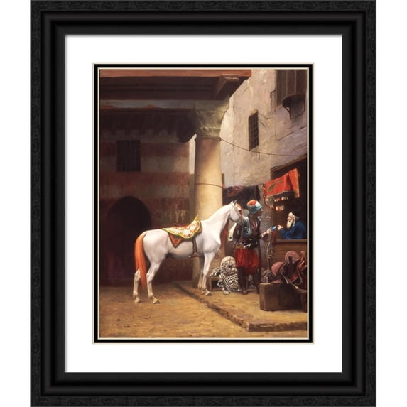 Jean-Léon Gérôme 19x24 Black Ornate Framed Double Matted Museum Art Print Titled: The Saddle Bazaar, Cairo (1883)