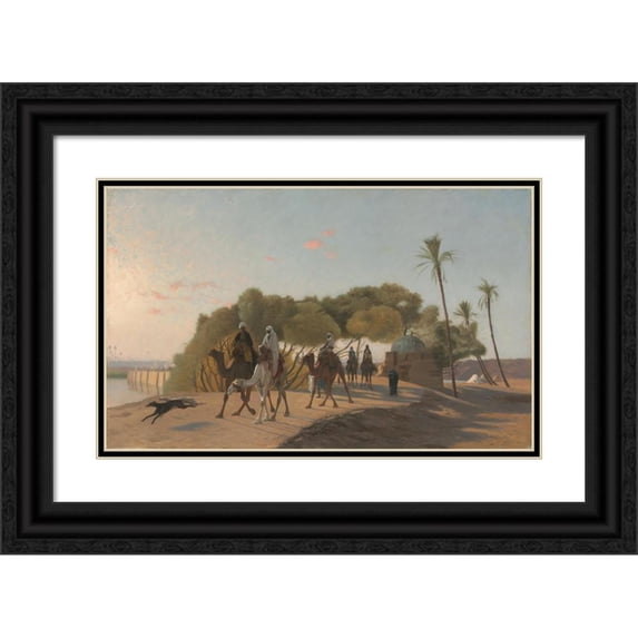 Jean-Léon Gérôme 24x16 Black Ornate Framed Double Matted Museum Art Print Titled: Leaving the Oasis (1880s)