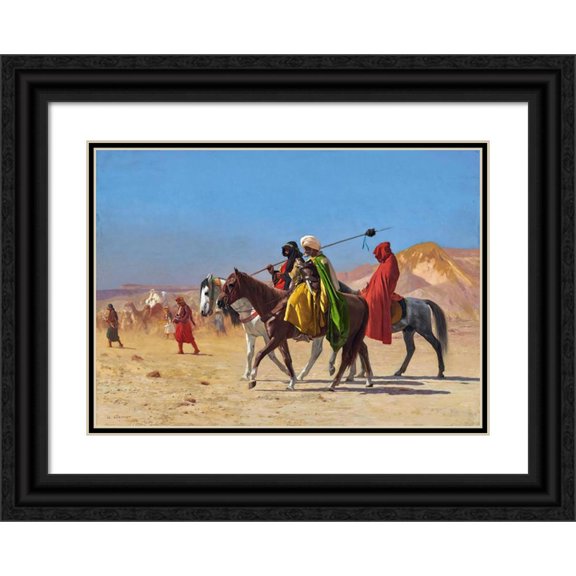 Jean-Léon Gérôme 24x18 Black Ornate Framed Double Matted Museum Art Print Titled: Riders Crossing the Desert (1870)