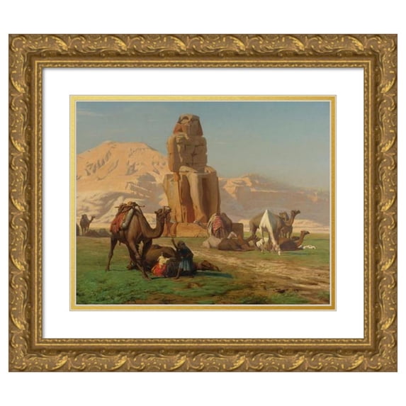 Jean-Léon Gérôme 24x20 Gold Ornate Framed and Double Matted Museum Art Print Titled - The Colossus of Memnon