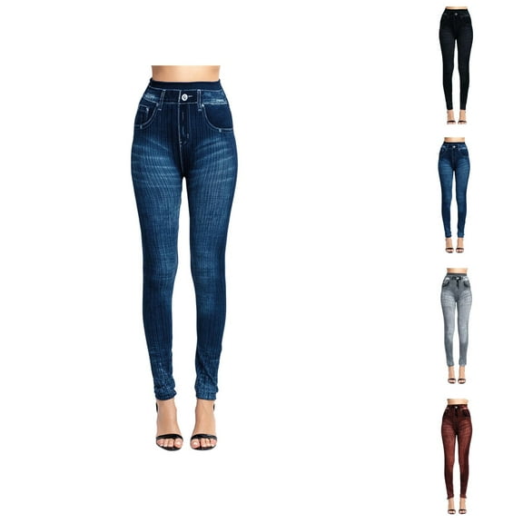 Jean Leggings for Women 2025 High Waisted Slim Fit Stretchy Yoga Pants with Pockets Women Tights