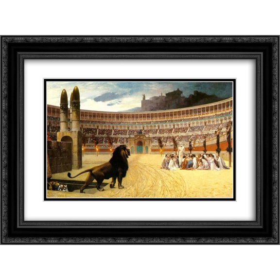 Jean Leon Gerome 2x Matted 24x18 Black Ornate Framed Art Print 'The Christian Martyrs' Last Prayer'