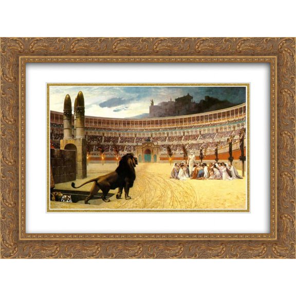 Jean Leon Gerome 2x Matted 24x18 Gold Ornate Framed Art Print 'The Christian Martyrs' Last Prayer'