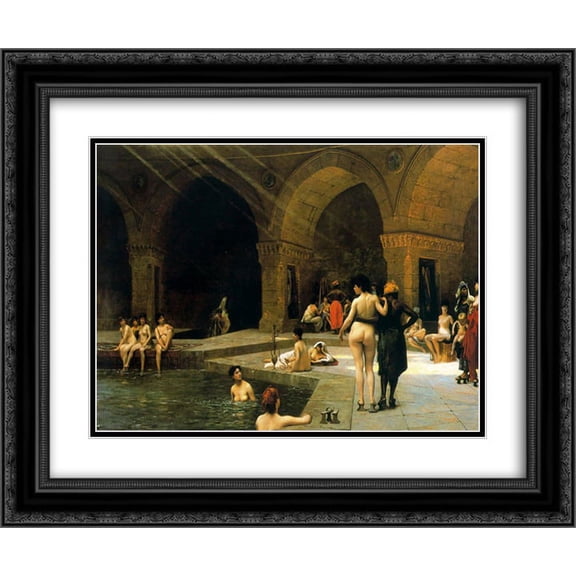 Jean Leon Gerome 2x Matted 24x20 Black Ornate Framed Art Print 'The Large Pool of Bursa'