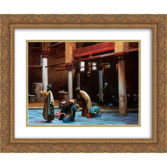 Jean Leon Gerome 2x Matted 24x20 Gold Ornate Framed Art Print 'Prayer in the Mosque'