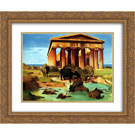 Jean Leon Gerome 2x Matted 24x20 Gold Ornate Framed Art Print 'View of Paestum'